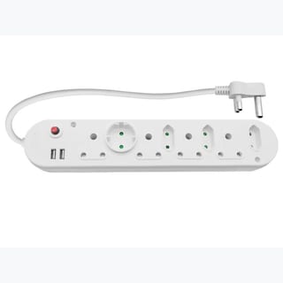 Multi Plug 4x16A 4x5A 2xUSB 0.5m Cord White