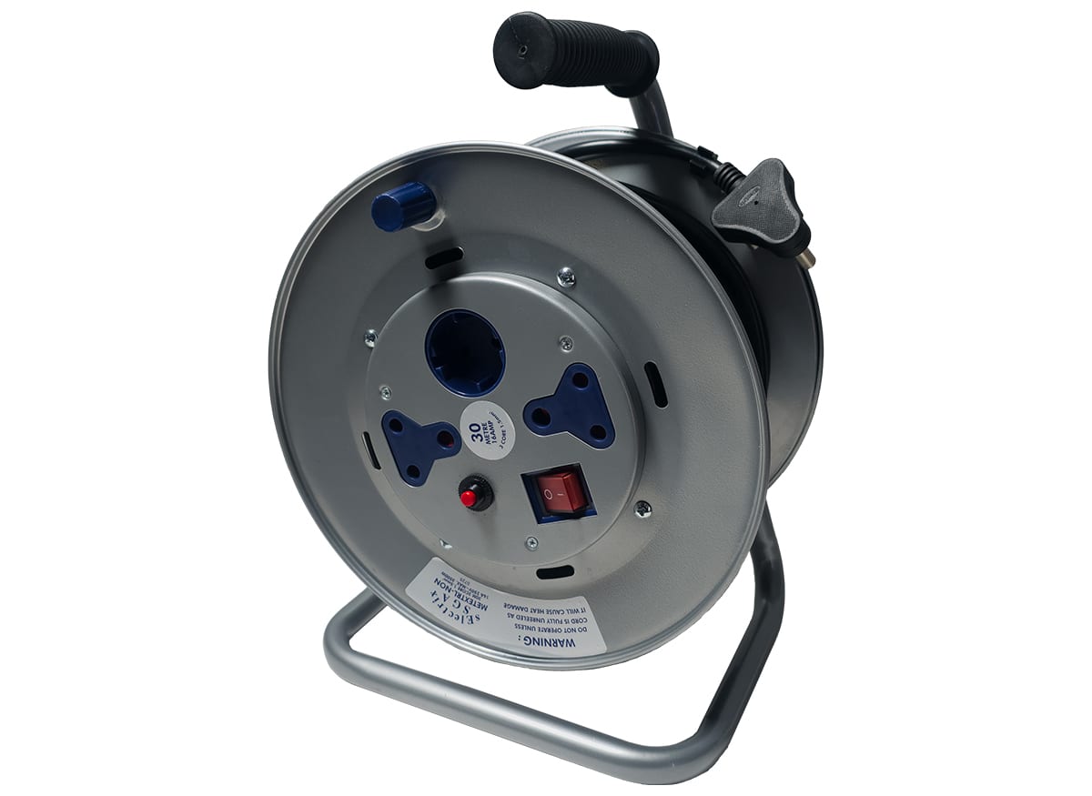 30M 16A Extension Cord on Open Metal Reel