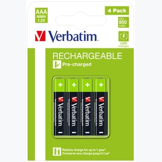 Verbatim AAA Premium Rechargeable Batteries 4 Pack
