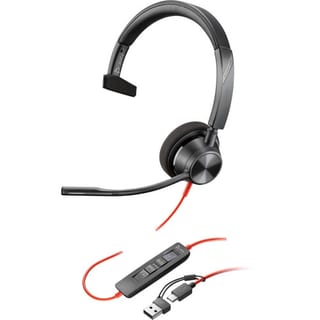 Poly Blackwire 3310 Monaural Microsoft Teams Certified USB-C Headset +USB-C/A Adapter
