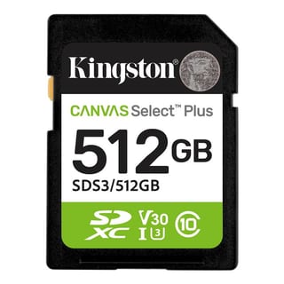 Kingston 512GB SDXC Canvas Select Plus Gen3 150MB/s C10 UHS-I U3 V30